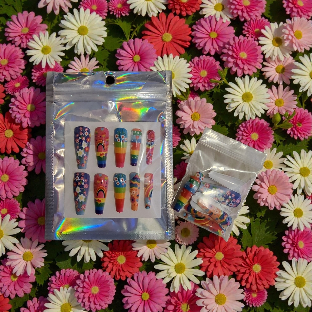 Rainbow 24 Pc  Press On  Nail Art Set